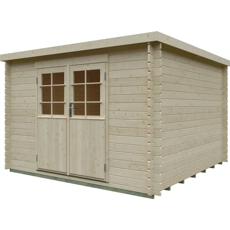 Kiehn-Holz Gartenhaus Hummelsee 4, BxT: 323x321 cm, naturbelassenes Fichte-Holz, Doppelflügeltür, Echtglas, 28 mm Wandstärke