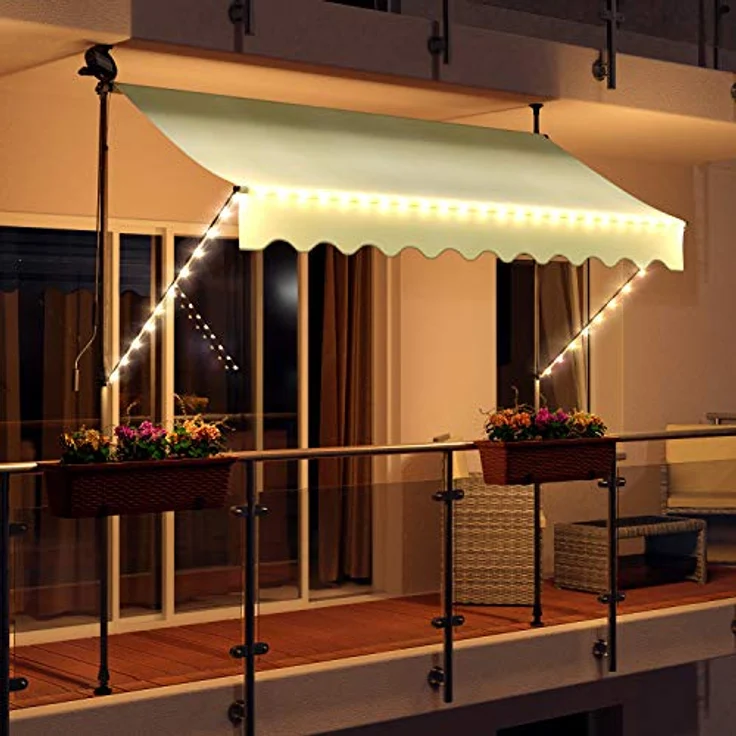 Swing & Harmonie Markise mit LED Beleuchtung - Gelenkarmmarkise - Sonnenschutz - Markisenabdeckung - Klemmmarkise für Balkon und Garten (250x150, creme) – Bild 1