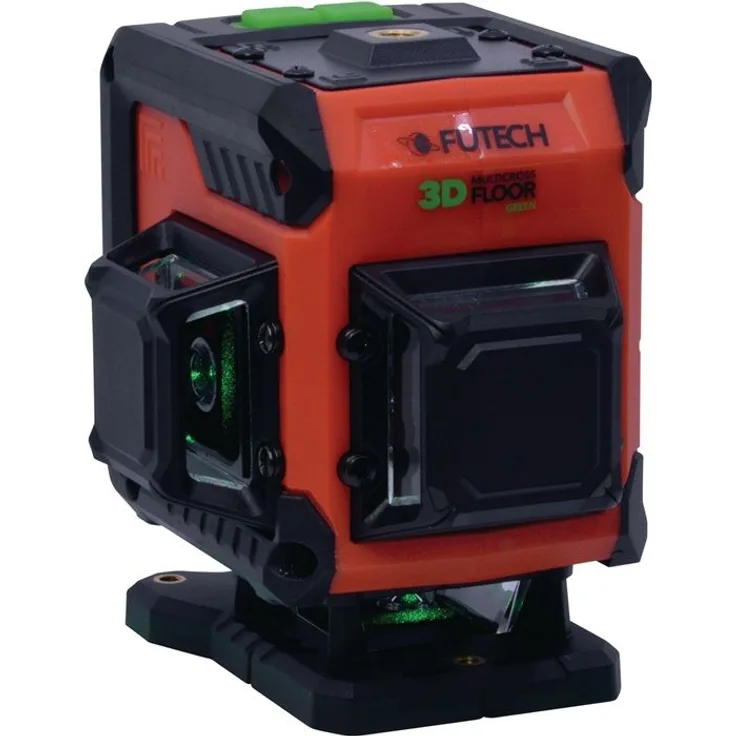 LASETO N. V. Multilinienlaser MC3D FLOOR GREEN, 3D-Prismenlaser mit 1 grüner horizontaler Linie 360°, 2 vertikale Linien, Li-Ion-Akku, IP54, inkl. Stativ und Wandhalterung