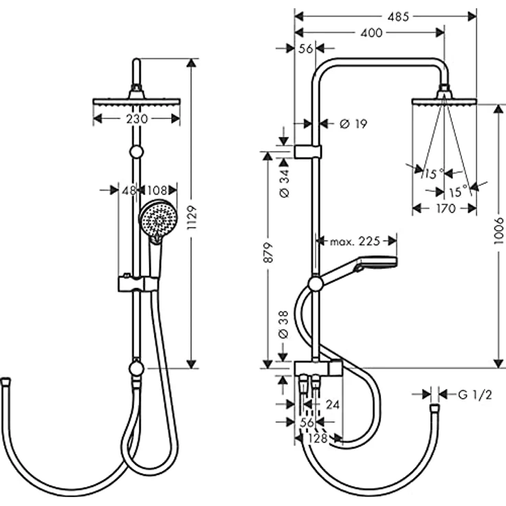 hansgrohe Vernis Shape Duschsystem 230, Duschsystem mit 1 Strahlart und chromfarbener Oberfläche, komfortable Handbrause und verstellbare Kopfbrause – Bild 6