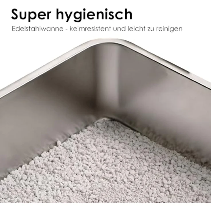 LucyBalu® Edelstahl Katzenklo geruchsfrei | große Katzentoilette aus Edelstahl | offenes Katzenklo für den Einstieg von Oben | hop-in Katzen Klo ohne Deckel | Katzen WC | Edelstahl Wanne | Weiß – Bild 4