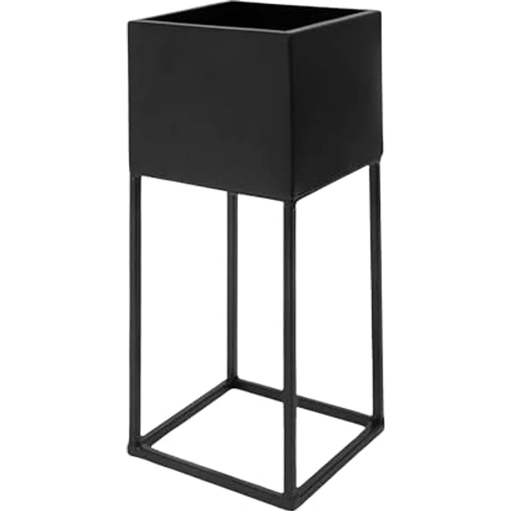 Spetebo Metall Blumentopf XL schwarz mit Gestell - 32 x 14 cm - Pflanzen Ständer eckig mit Übertopf - Innen Deko Blumenhocker Pflanzenständer Blumentopfhalter mit Topf – Bild 1