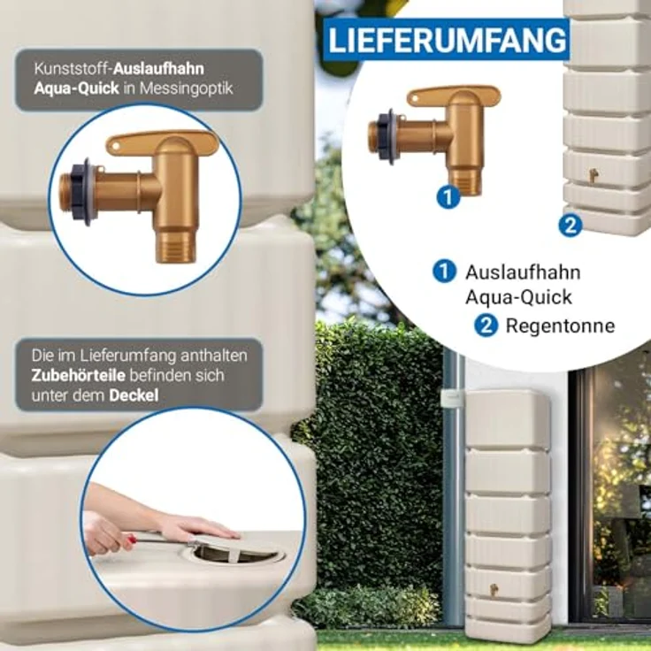 4rain Slim Wandtank sandbeige Regentonne, 350 Liter, UV-stabil, made in Germany – Bild 4