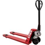 STIER Gabelhubwagen, Palettenhubwagen mit Tragkraft 2000 kg, Gabellänge 1800 mm, Nylon-Rollen, Lenkeinschlag 210°, wartungsfreie Handhydraulik, Rot