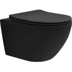 LuxeBath Tiefspül-WC Spülrandloses Hänge WC Keramik mit WC-Sitz abnehmbar Softclose, Wandmontage, Komplett-Set, Toilette Schwarz matt mit Nano Beschichtung lang Lotus Effekt