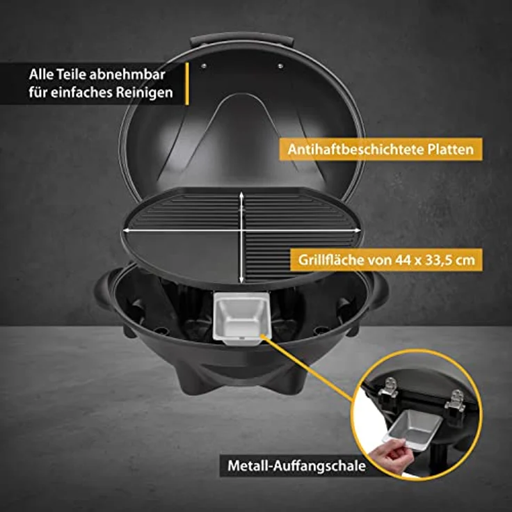 TZS First Austria 2in1 Elektrogrill & Tischgrill Elektrisch – extrem stabiler Grill mit Standfuß für Balkon – Kunststoff/Metall, abnehmbarer 2400 Watt Standgrill mit Deckel – inkl. Temperaturanzeige – Bild 5