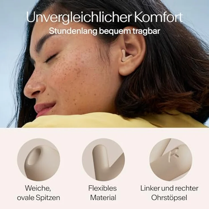 Alpine Silence Ohrstöpsel, Ultrakomfortabler Gehörschutz mit V-Form und weichen Stöpseln in XS/S/M/L, Beige – Bild 5