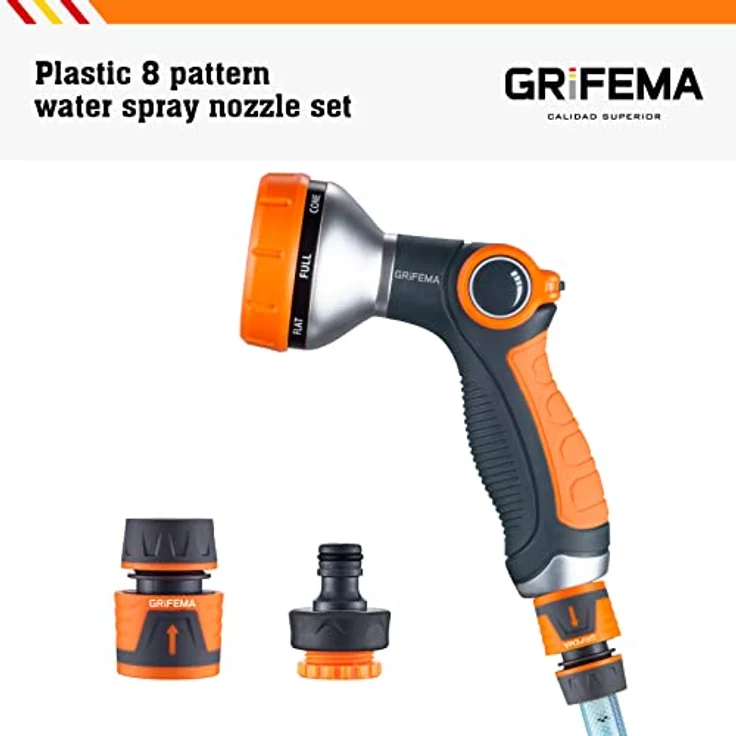 GRIFEMA Gartenbrause Anzug, Handbrause mit 8 Bewässerungsmustern, einstellbarem Wasserdurchfluss, ABS Kunststoff für Gartenbewässerung und Autowäsche – Bild 4