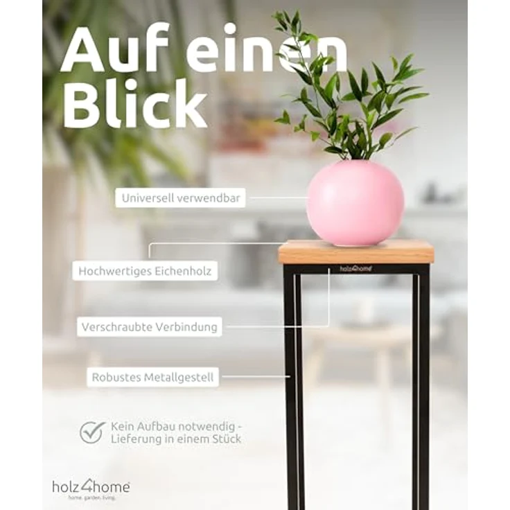 holz4home® Blumenständer Dekoständer aus Eichenholz Massiv Natur Geölt I Dekosäule Stahlrahmen, Loft- und Industriestil – Bild 8