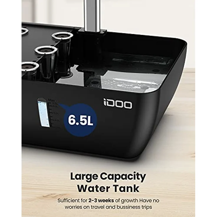 iDOO WiFi Hydroponisches Anzuchtsystem, 12Pods Smart Garden mit LED-Pflanzenlampe, 6,5L Wasserbehälter, Ventilator, Indoor Kräutergarten Kit, Höhenverstellbar, WLAN-Steuerung, Großer Wasserbehälter – Bild 4