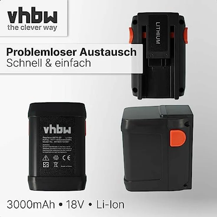 vhbw Akku passend für Gardena Turbotrimmer AccuCut 400 Li & AccuCut 450 Li, 8840, 8841 ersetzt 8835, 8835-20, 8839, 8839-20 - (Li-Ion, 3000mAh, 18V) – Bild 6