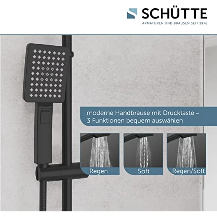 Schütte Duschset MALLORCA Duschsäule mit großer Regendusche Handbrause mit 3 Strahlarten Duschsystem ohne Armatur Schwarz Matt – Bild 4
