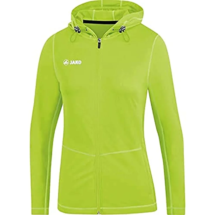 JAKO Kapuzenjacke Run 2.0 Damen, Polyester-Stretch-Jersey, mit Reißverschluss-Seitentaschen, Neongrün, Größe 44 – Bild 1