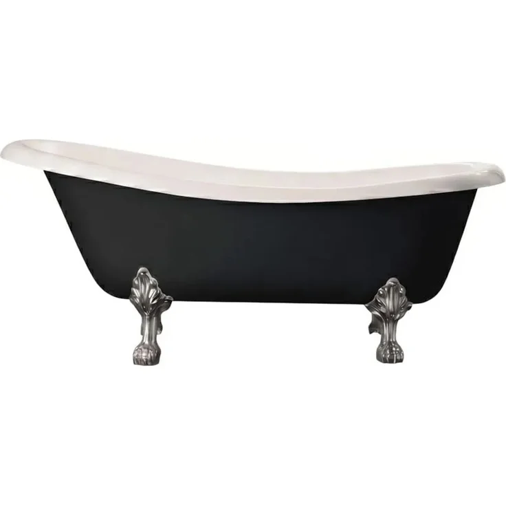 Rogier & Mothes Badewanne Livingston, Freistehend aus Gusseisen, Schwarz mit verchromten Löwenklauenfüßen, 170 cm x 79 cm, Doppelte Rückenlehne, Antibakterielle Oberfläche, 180 Liter Fassungsvermögen