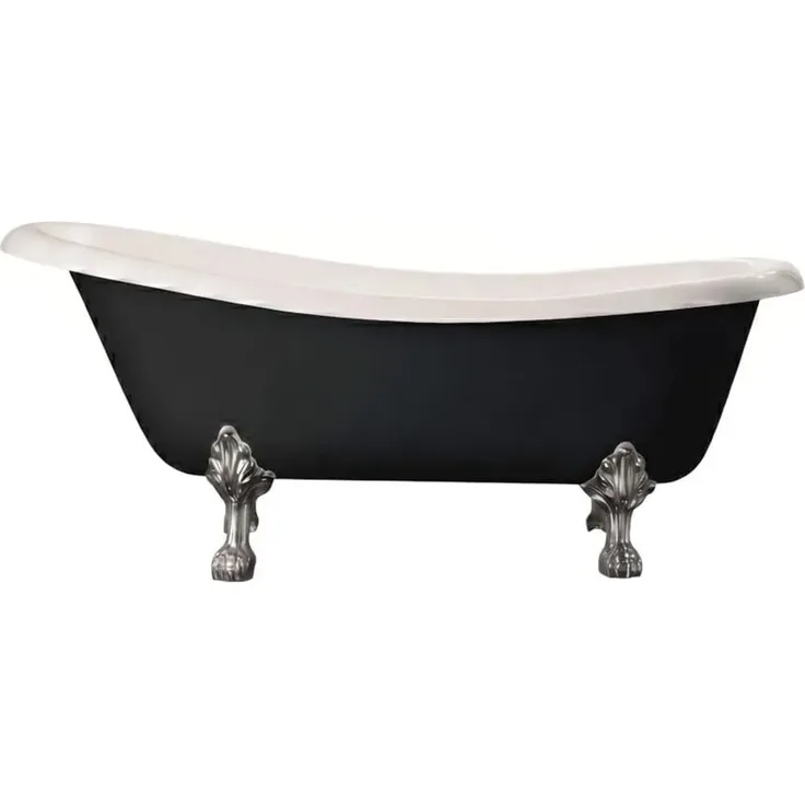 Rogier & Mothes Badewanne Livingston, Freistehend aus Gusseisen, Schwarz mit verchromten Löwenklauenfüßen, 170 cm x 79 cm, Doppelte Rückenlehne, Antibakterielle Oberfläche, 180 Liter Fassungsvermögen
