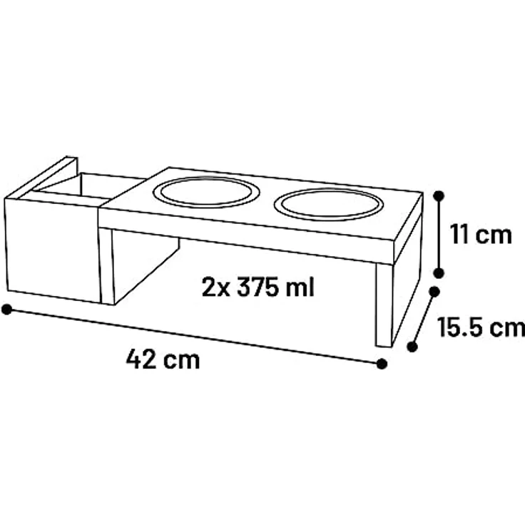 Flamingo Futter- und Trinknapf Set LELA, Edelstahlnäpfe mit Mangoholzständer, 2x375ML, 13CM, für Katzengras – Bild 4