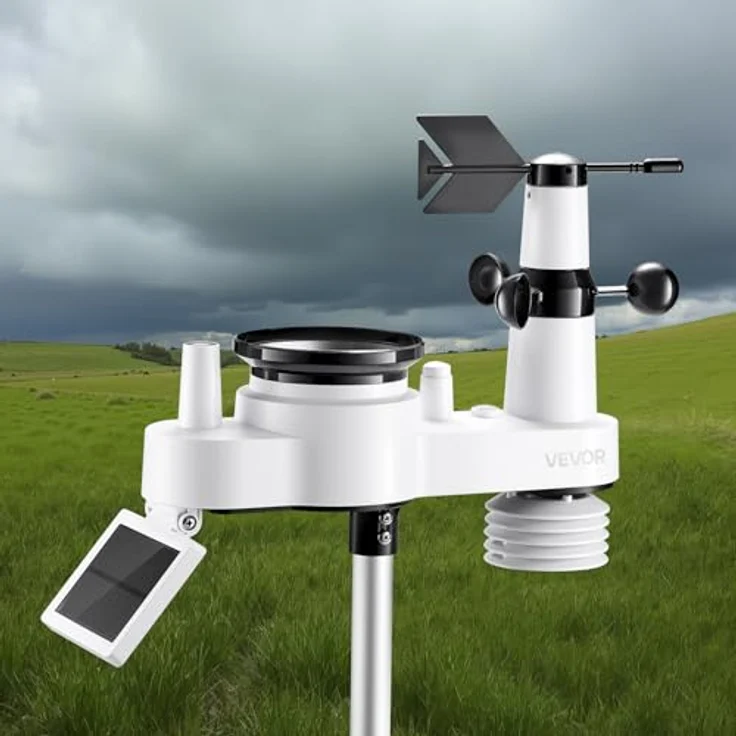 VEVOR 7-in-1 WLAN-Wetterstation, 7-Zoll-TFT-Display, solarbetriebener Außensensor, Wettercenter mit Windgeschwindigkeit, Temperatur, Luftfeuchtigkeit und Niederschlag, IPX6 wasserdicht – Bild 2