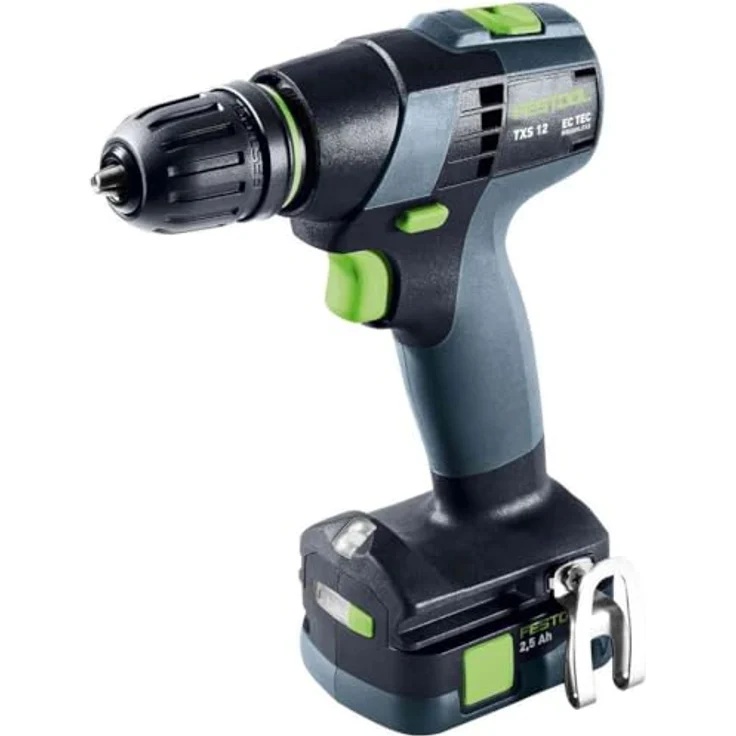 Festool Akku-Bohrschrauber TXS 12 2,5-Set 576874 (Akkubohrer Werkstatt Holzbohrer Stahlbohrer) Farbe: Grau/Grün/Akkuspannung: 10,8 V/Gänge: 2/Leerlaufdrehzahl 1./2. Gang: 0-470/0-1.600 min-1 – Bild 2
