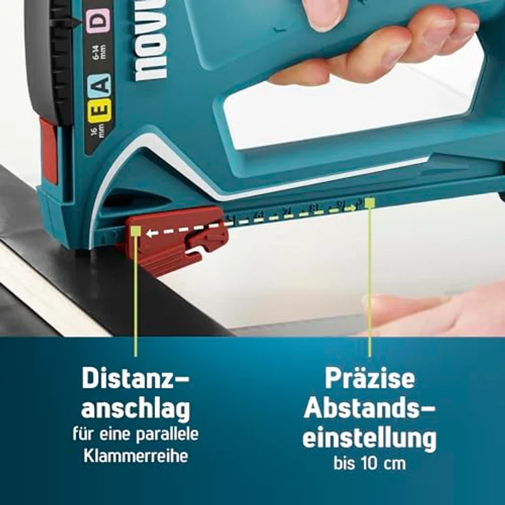 NOVUS Nagler Novus Tools J-29 030-0460 Handtacker Klammerntyp Typ 53F, Typ 53, Typ - Profi-Tacker mit Metall-Gehäuse, Feindraht- und Flachdrahtklammern, 16 mm Nägel, inkl. 1800 Feindrahtklammern A, Ergonomischer Softgrip-Hebel, Blau – Bild 6