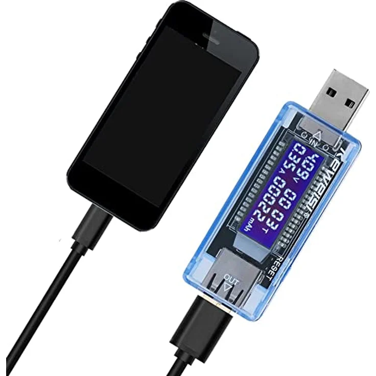 Retoo Spannungsprüfer USB Leistungsmesser Tester Typ-C Multimeter Voltmeter Amperemeter, blau, 4 Messungen in einem Gerät – Bild 4