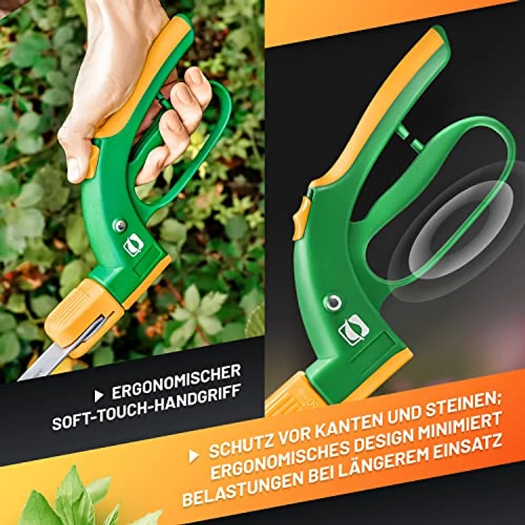 GRÜNTEK SEGLER Teflon Rasenschere, 360° drehbarer Schneidekopf, 380 mm, ergonomische Griffe, Anti-Haft beschichtete Klingen, Grasschneider mit Handschutz – Bild 5