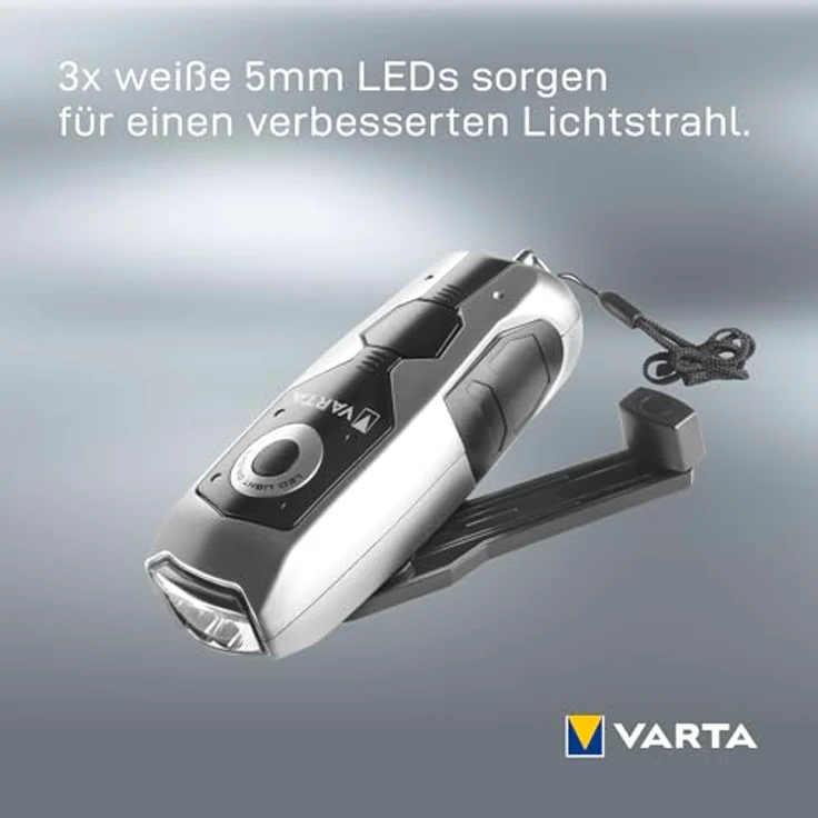 Varta Taschenlampe mm LED Dynamo Light mit Handkurbel Flashlight Handlampe Leuchte (mit Kurbel 100% batterieunabhängig geeignet für Auto, Garage, Notfall, Stromausfall, Camping, Outdoor) – Bild 8
