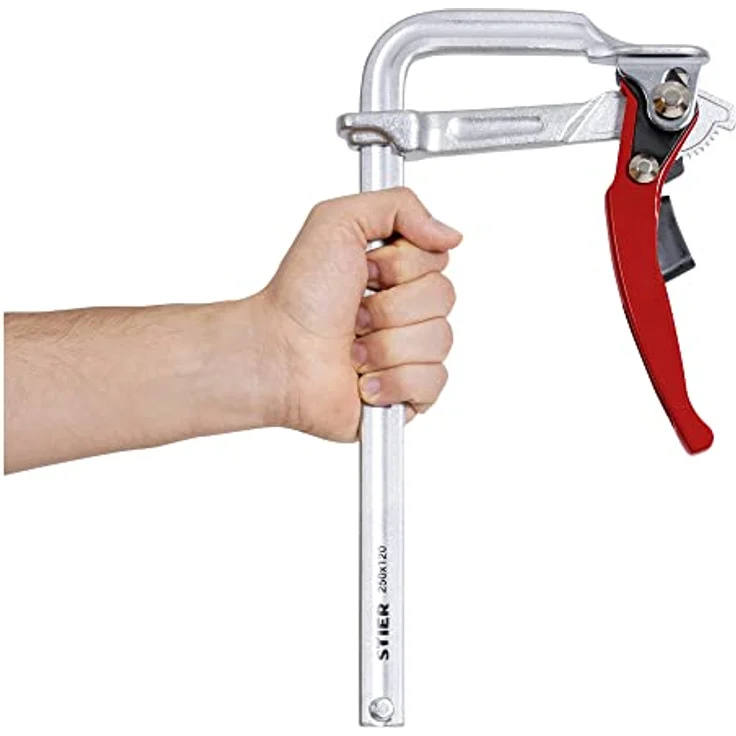 STIER Ganzstahl Hebelzwinge FHZ 250/120, mit bis zu 1570 Nm Spannkraft, einfaches Festspannen mit Hebelfunktion, aus robustem Stahl gebogen, Zwinge, Hebelzwinge – Bild 2