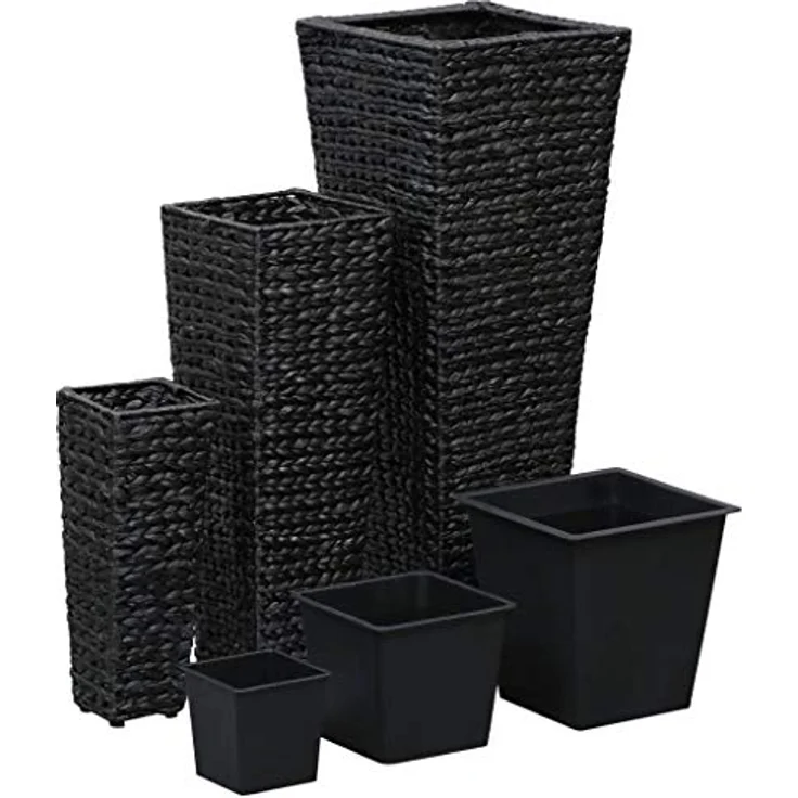 vidaXL Hochbeet 3-TLG. Pflanzkübel Blumenkübel Blumentopf Pflanzeinsatz Übertopf Pflanztopf Pflanzenkübel Pflanzentopf Wasserhyazinthe Stahl Schwarz – Bild 2