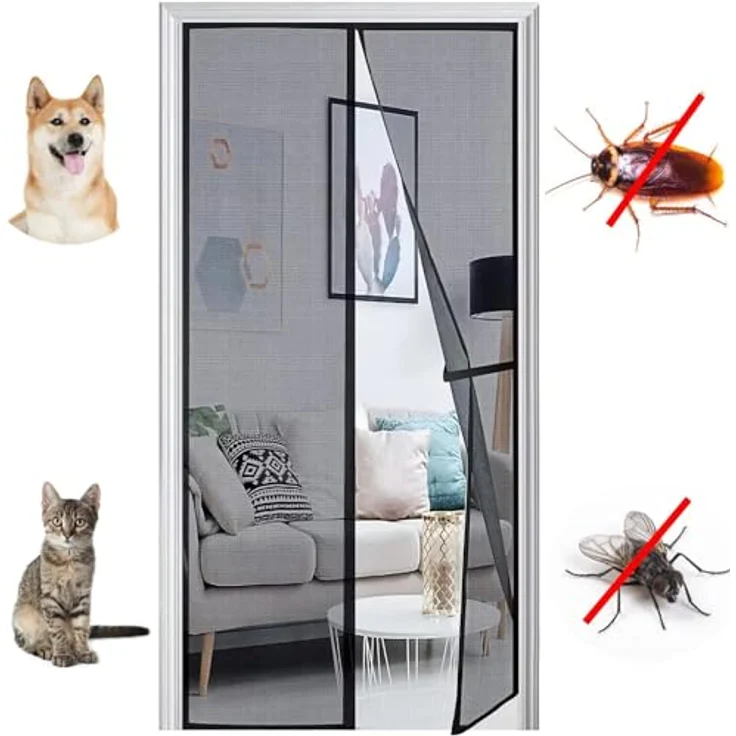 Panngu Fliegengitter Balkontür, Magnet 70x220cm, verstärkter Insektenschutz mit automatischem Öffnen, ohne Bohren, schwarz – Bild 5