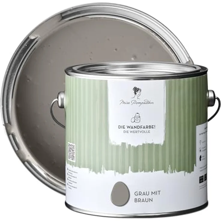 MissPompadour Wandfarbe Grau mit Braun - matte Innenfarbe mit hoher Deckkraft, 2,5 L, geruchsneutral und spritzfrei, wasserbasiert – Bild 1
