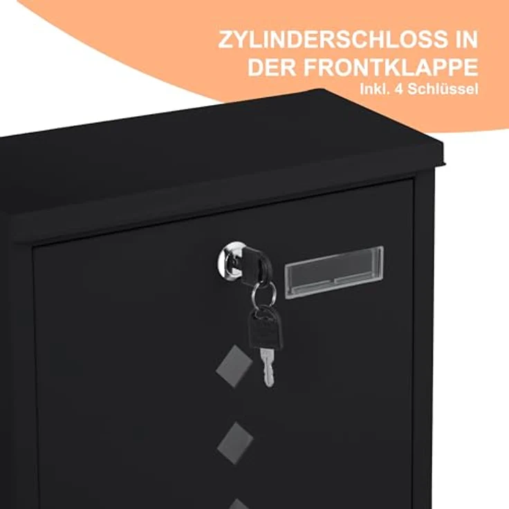 relaxdays Briefkasten mit Zeitungsfach, modernes Design aus pulverbeschichtetem Eisen, schwarz – Bild 5