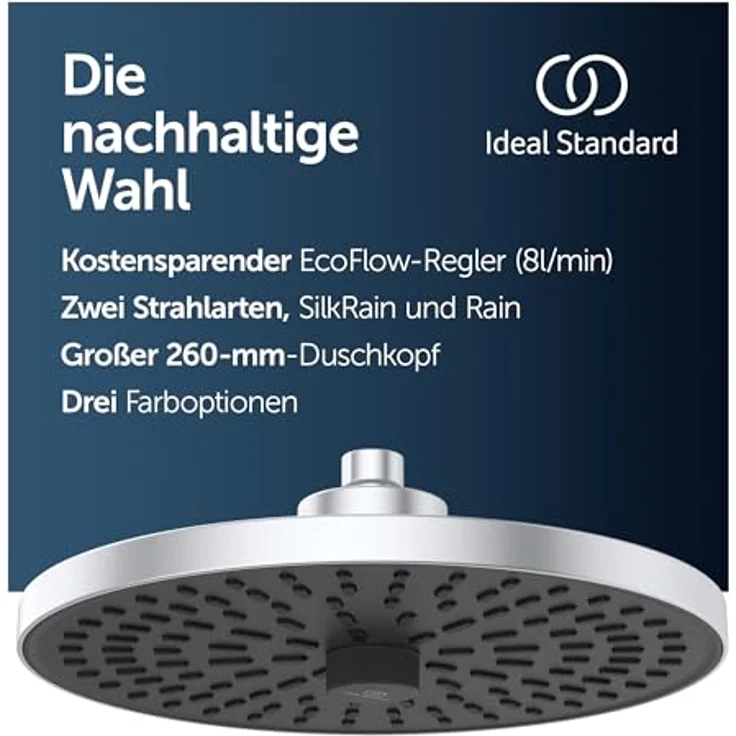 Ideal Standard Kopfbrause Alu+, 2-Funktionen, silber, mit reduziertem Wasserverbrauch und leicht zu reinigenden Düsen – Bild 2