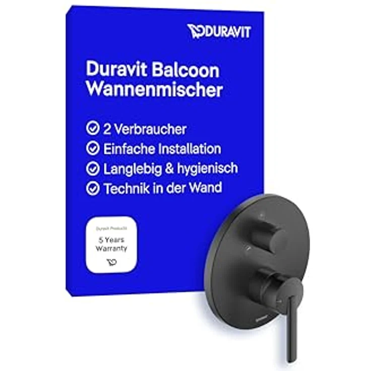 Duravit Balcoon Badewannenarmatur, Einhebel-Mischbatterie für Unterputzmontage, 170x200 mm, keramisches Mischsystem, BA5210012046 – Bild 1