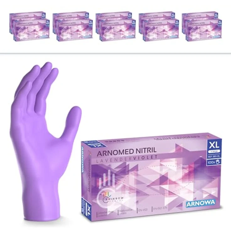 ARNOMED Einweghandschuhe Lila, 1000 Stück Nitril, puderfrei, XL, hautfreundlich, für Pflege und Kosmetik, EN 455 & EN 374 zertifiziert – Bild 1