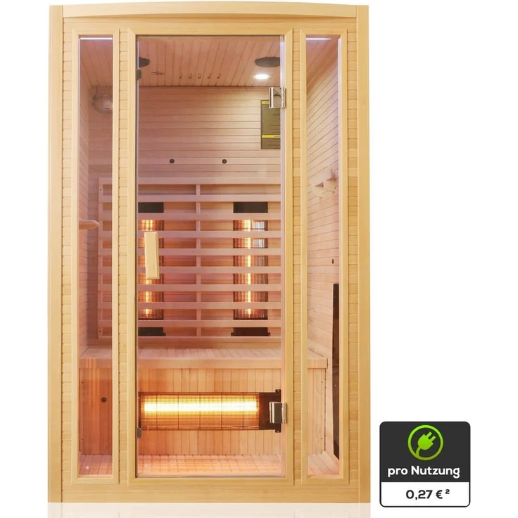 TroniTechnik Infrarotkabine MANILA 120 Wärmekabine, bis zu 2 Personen, 5 Vollspektrumstrahler, mit Farblichttherapie, Ionisator mit Ozondesinfektion und Aromatherapie, Multimedia, USB-Anschluss & Bluetooth, Hemlock-Holz – Bild 1