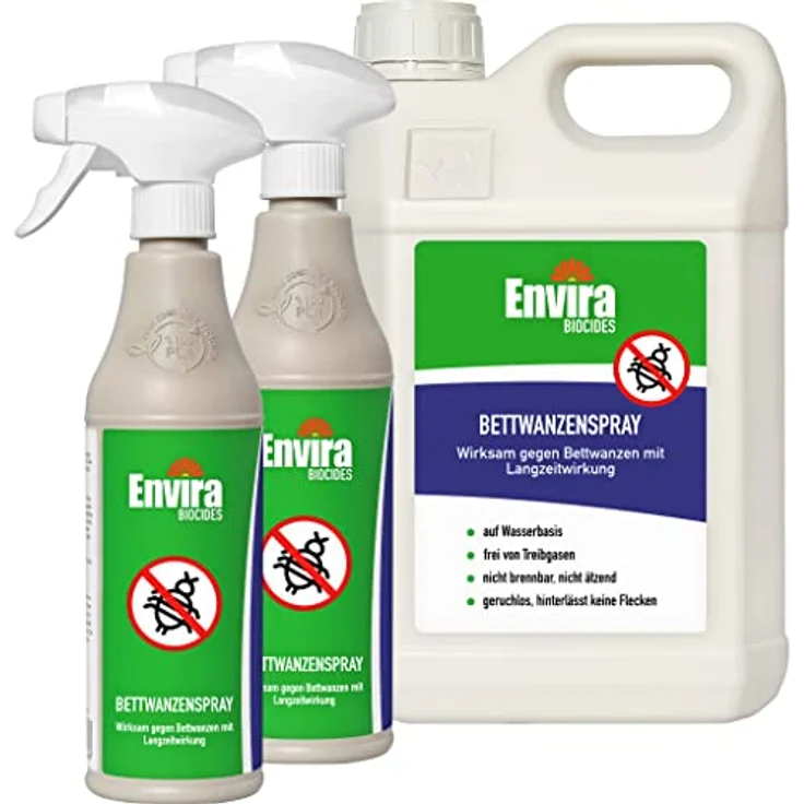 Envira Bettwanzen-Spray 5L + 2 x 500ml - Bettwanzen-Bekämpfung für Matratzen & Textilien - Mittel gegen Bettwanzen & Larven - Bettwanzen bekämpfen - Geruchlos & auf Wasserbasis – Bild 1