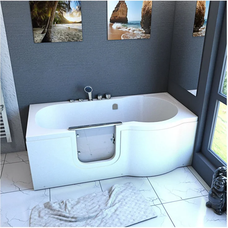 AcquaVapore Whirlpool-Badewanne Sitzbadewanne Senioren Wanne Sitzwanne mit Tür S12-TH-AIR-L 170x85cm, (1-tlg) mit Thermostat-Armatur und 12 Luft-Massage-Düsen – Bild 1