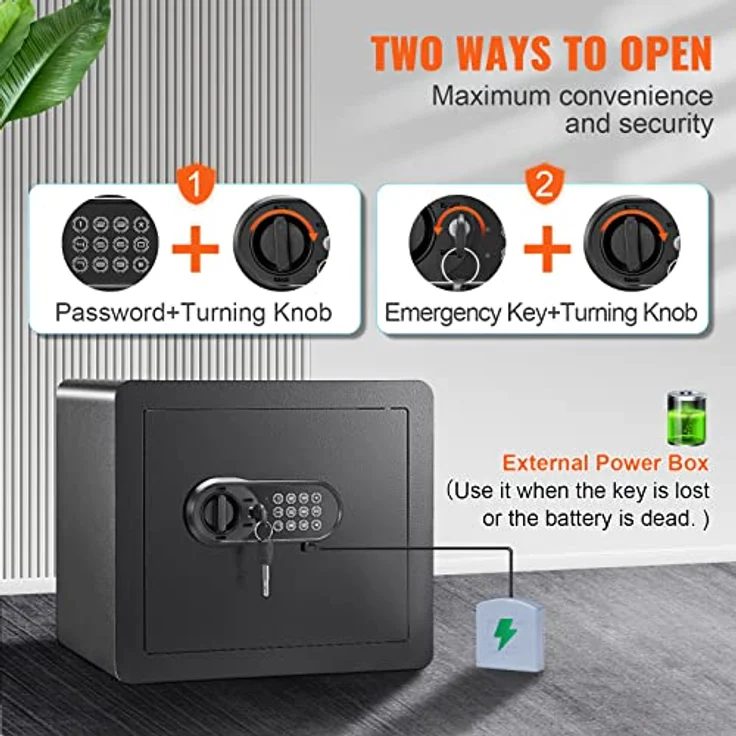 VEVOR Safe Tresor 1,2 Kubikfuß, Möbeltresor mit Feuerfester Geldtasche, Passwort & Schlüssel Digitaler Heimtresor, Alarmfunktion, Wandmontage, Schwarz – Bild 3
