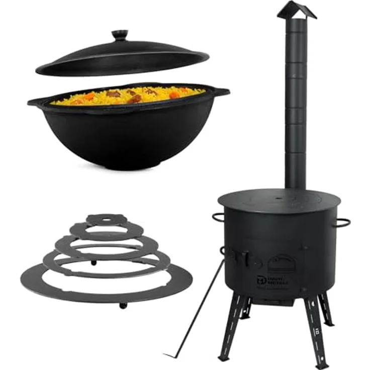 4BIG.fun Uchag 2mm Stahl Utschak Ø49cm mit Adapter-Ringen für 22L, vielseitige Outdoorküche für Grillen und Feuerstelle – Bild 1
