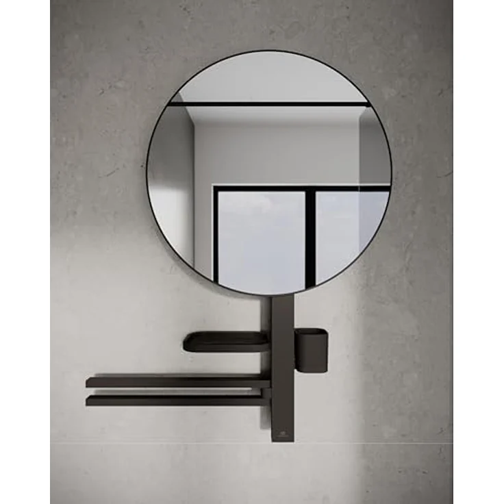 Ideal Standard Beauty Kosmetikspiegel-Set Bar L800, schwarz matt, mit höhenverstellbarer Wandhalterung und großem Kosmetikspiegel – Bild 6