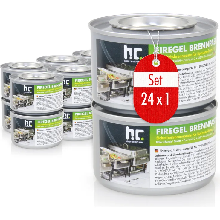 Höfer Chemie 24x 200g Firegel Brennpaste zum Warmhalten von Speisen, geeignet für Gastronomie und Privathaushalte, geruchsneutral, rußfrei, in Europa produziert