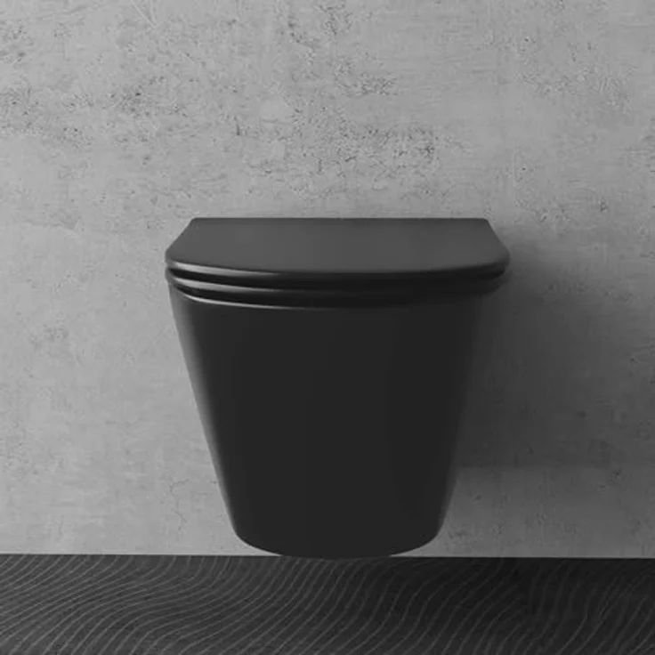 Alpenberger Tiefspül-WC Wand WC Spülrandlos - Hänge WC mit WC Sitz mit Absenkautomatik, Wand Montage, Abgang waagerecht, WC Becken Schwarz mit Nano, WC Schwarz Matt Spülrandlos - Schwarzes Klo – Bild 2