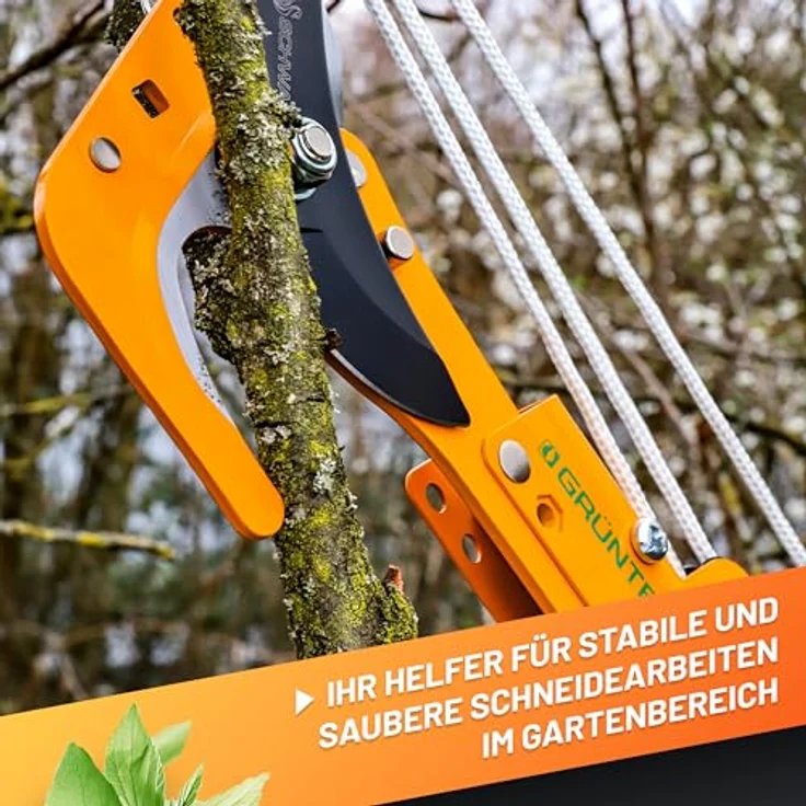GRÜNTEK Raupenscheren Aufsatz SCHWAN, Teleskopstiel WELS kompatibel, Astschere mit hoher Hebelkraft und robustem Zugseil, für Äste bis 25 mm Durchmesser – Bild 5