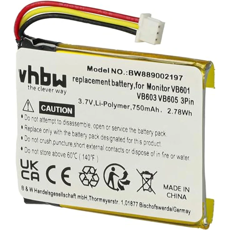 Vhbw Akku für TakTark Babyphone Babytalker, 750 mAh, 3,7 V Li-Polymer mit Kurzschluss- und Überhitzungsschutz – Bild 8