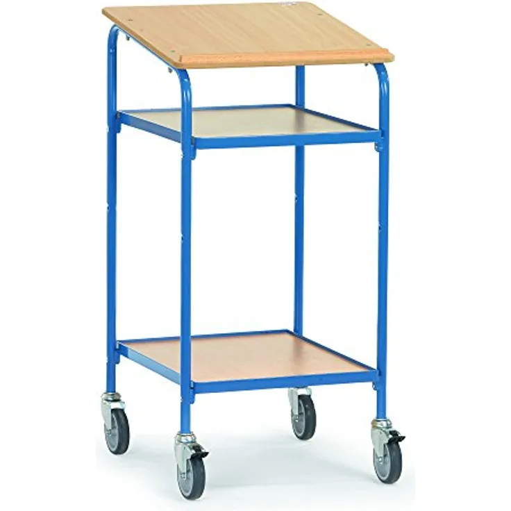 FETRA Rollpult mit Schreibfläche, 2 variabel einstellbaren Ablageböden und Tragkraft bis 100 kg, blau RAL 5007