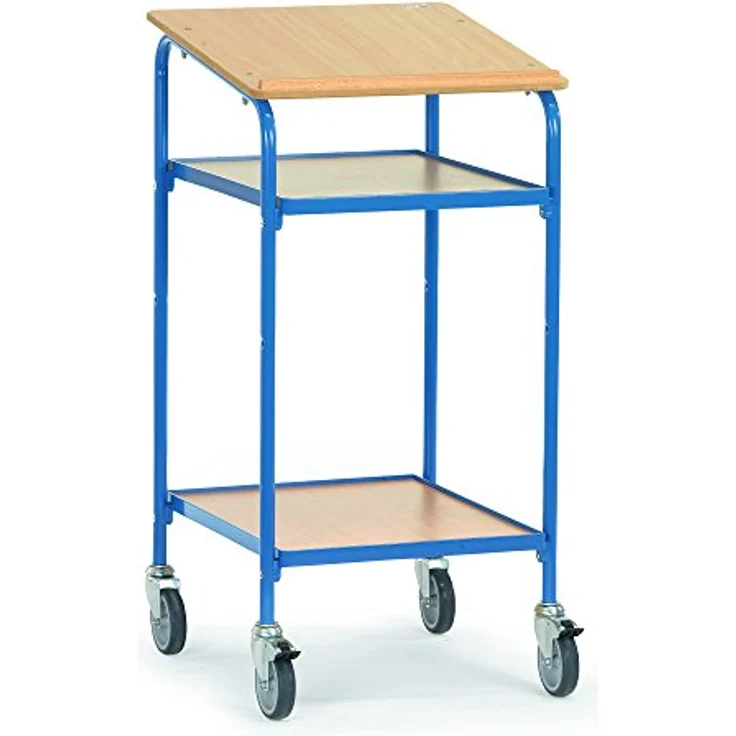FETRA Rollpult mit Schreibfläche, 2 variabel einstellbaren Ablageböden und Tragkraft bis 100 kg, blau RAL 5007