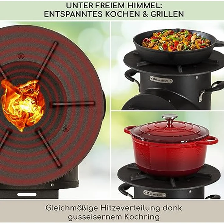 Blumfeldt Feuerstelle mit Grillrost, Feuerschale-Set für Terrasse & Camping, L-Form Feuerschalen mit Holzstand, rostfrei und wetterfest – Bild 2