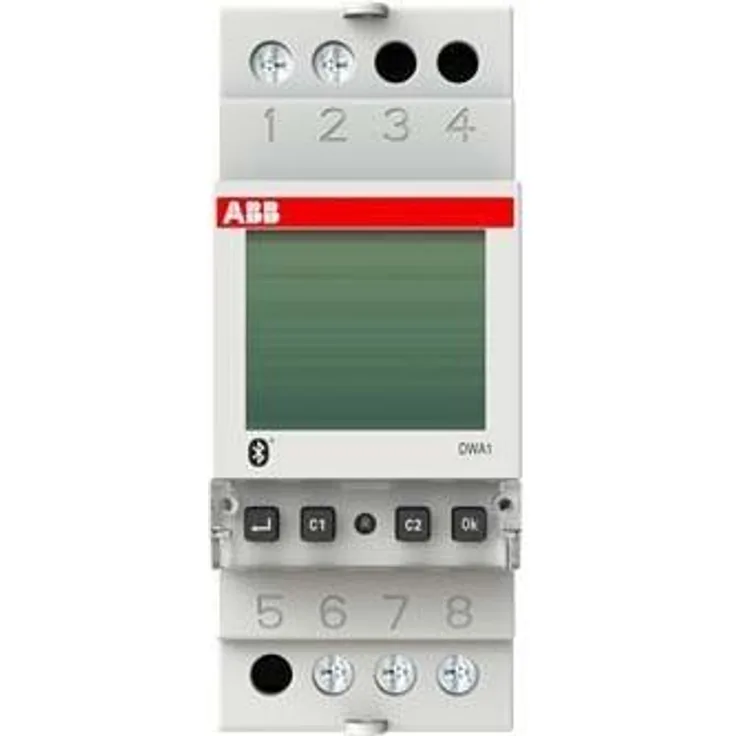 ABB DWA1, Astronomische Zeitschaltuhr mit Bluetooth-Schnittstelle, 120 Programme, plombierbare Klarsichtabdeckung, hinterleuchtetes Display