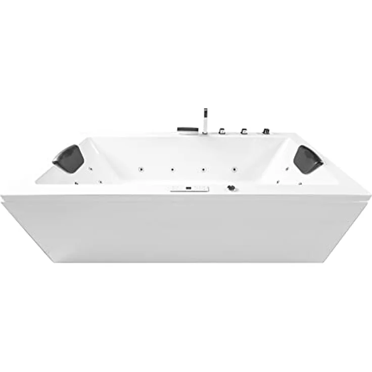 BASERA Basera® Indoor Whirlpool Badewanne Naxos Classic 150 x 75 cm, hochglanzweiß, mit 24 Massagedüsen, LED-Farblichtambiente und Bluetooth-Radio – Bild 1