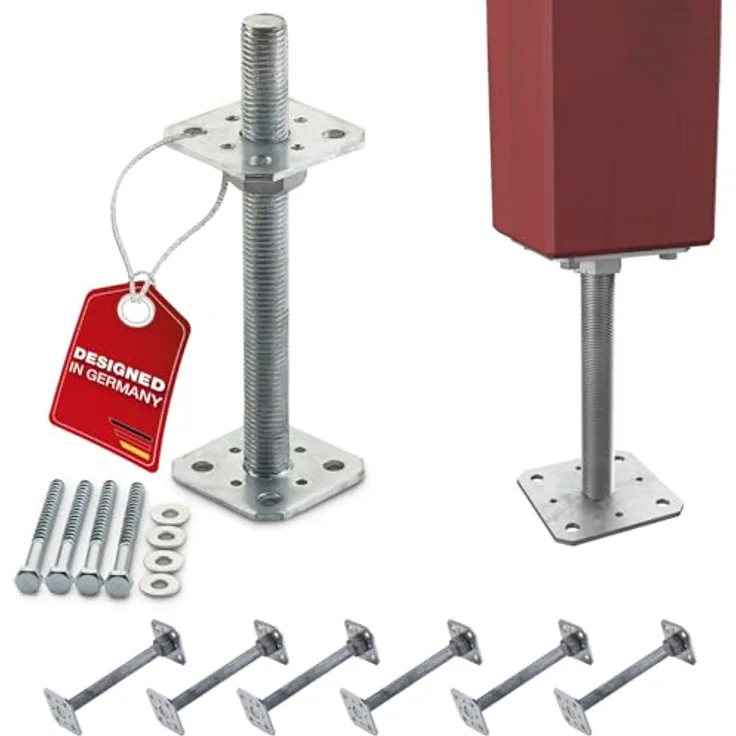 SOTECH Pfostenträger M24, 6er Set, 80 x 80 x 250 mm, Stahl verzinkt, höhenverstellbar, witterungsbeständig